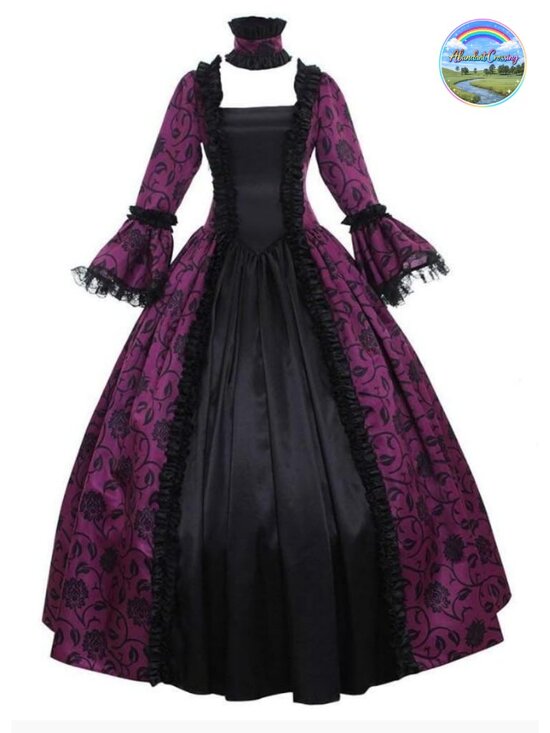 Dresses & Skirts - Victorian Rococo Satin Floral Dress Long Sleeve Masquerade Costume